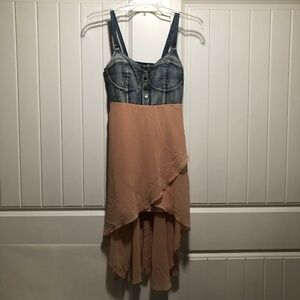 Blush Pink Wrap High Low Dress with Denim Top